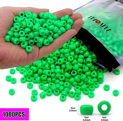 Miniatura 2 de 1000 cuentas de poni de 0.354 in, cuentas de barril de plástico verde para collares, cuentas de pelo para trenzas para niñas, llavero, fabricación