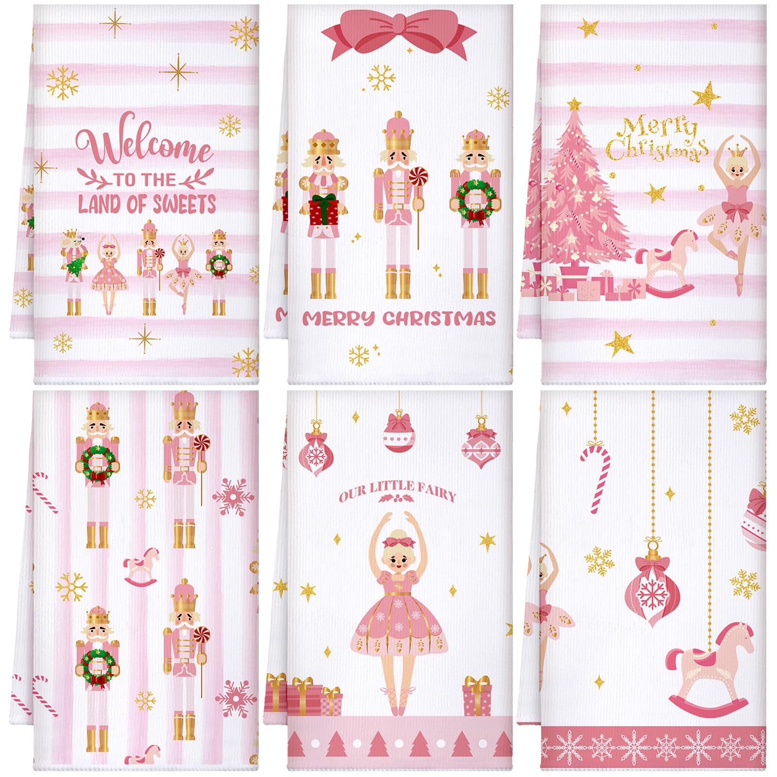 Mixweer 6 Pcs Pink Christmas Kitchen Towels Nutcracker Dish ...