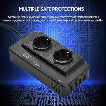 Mistaha 200W Araba Güç Çevirici DC 12V AC 220V Dönüştürücü 2 AC Çıkışlı 4 USB Bağlantı Noktası Açma/Kapatma Anahtarı Koruma Telefon Dizüstü Bilgisayar için Taşınabilir Araç Şarj Adaptörü Elektrik