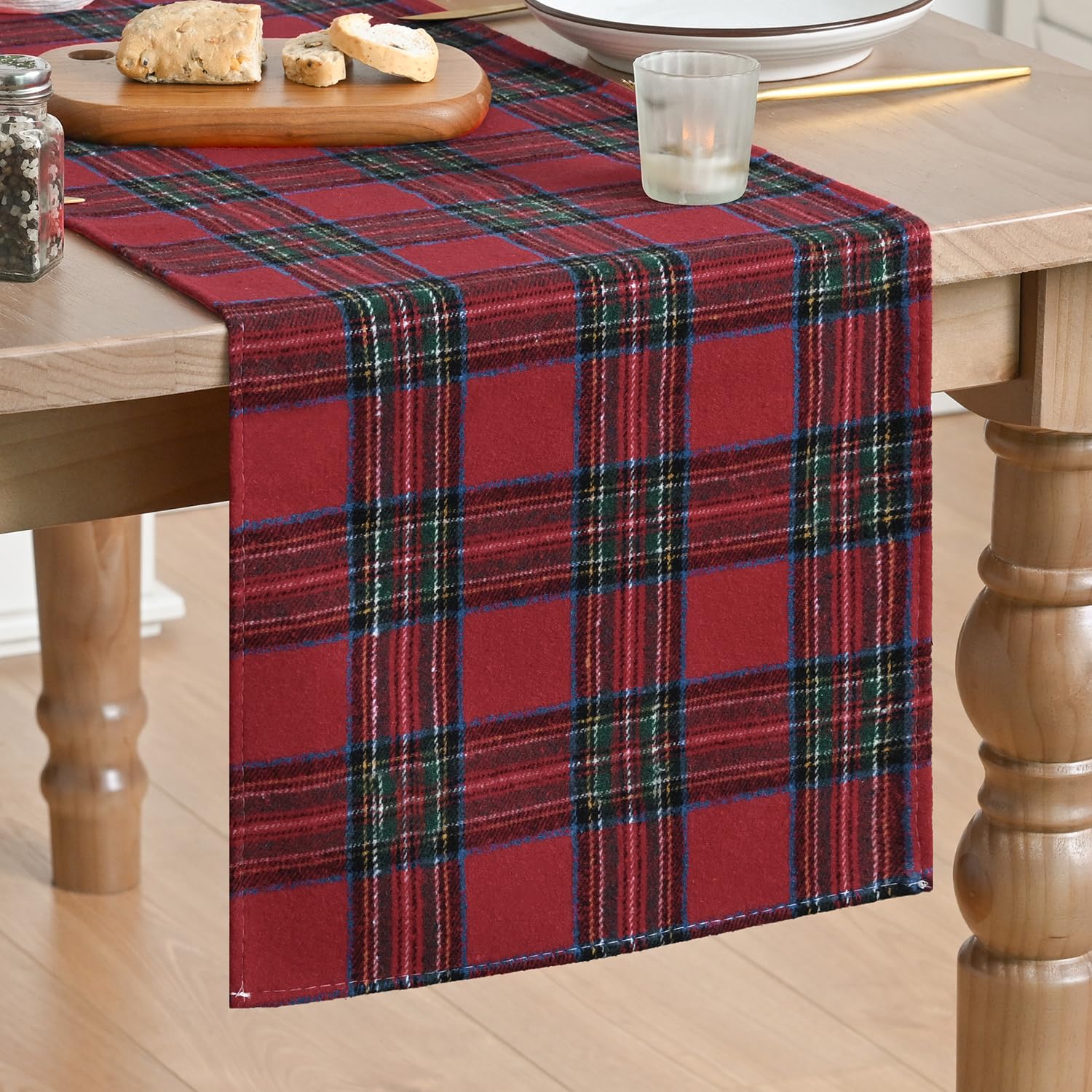 Artoid Mode Red Farmhouse Rustic Tartan Table Runner 40x140 cm, Plaid Seasonal Kitchen Dining Table Decoration for Home Party Holiday Decor