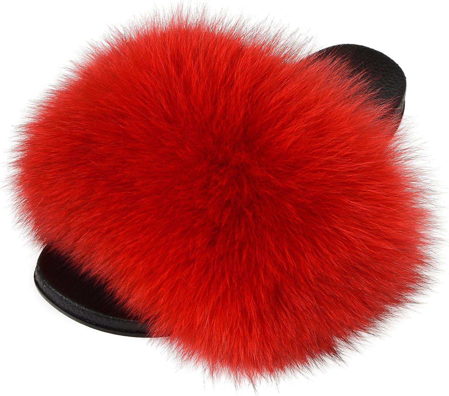 Women Fur Slides Big Fur Womens Fluffy Slippers House Slippers Slides Fuzzy Sandals Furry Slides Open Toe Indoor Outdoor