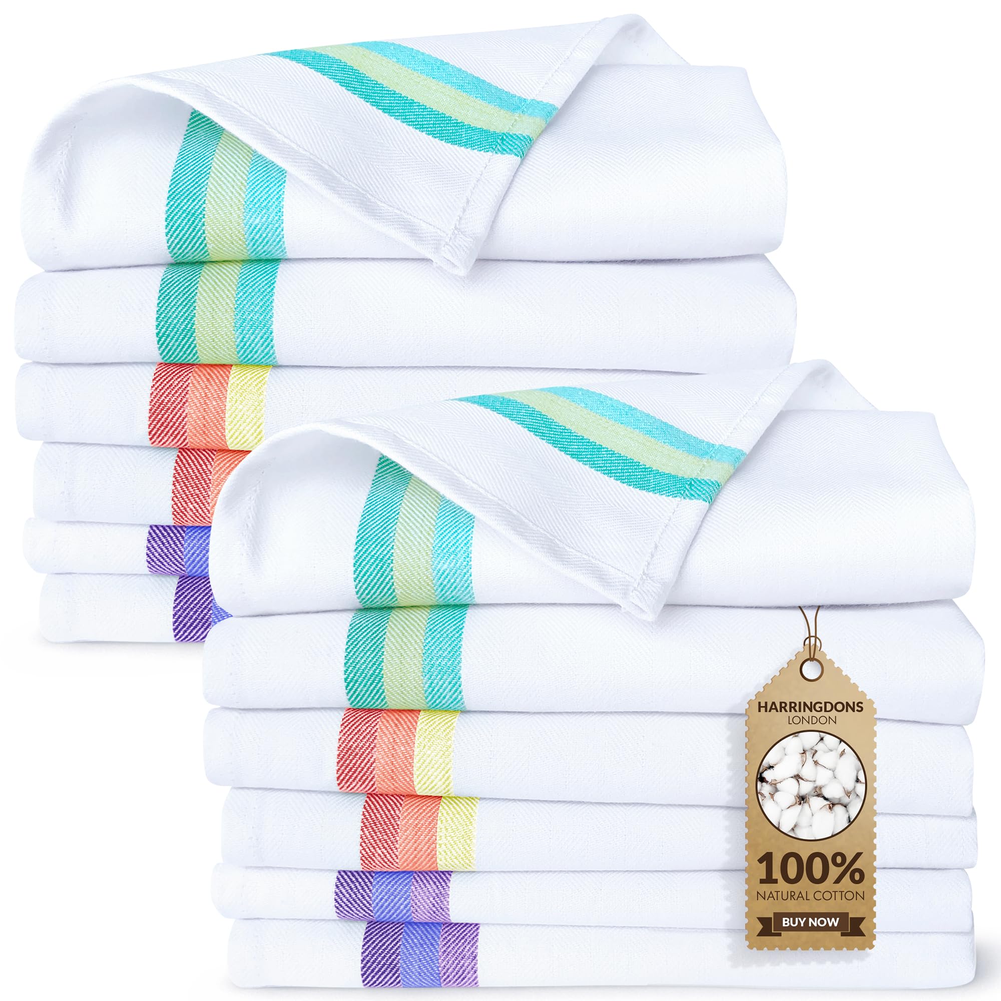 100% Cotton Kitchen Towels, Highly Absorbent Dish Towels for Kitchen with Hanging Loop, Large 28”x20” Washable Towels, Assorted Colors, 12 Pack
