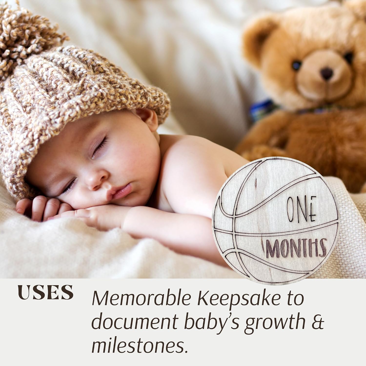 Wooden Monthly Milestone Cards – Baby Age Markers 1-12 Months – Engraved Wooden Discs for Baby Photos – Newborn Milestone Set – Perfect Baby Shower Gift