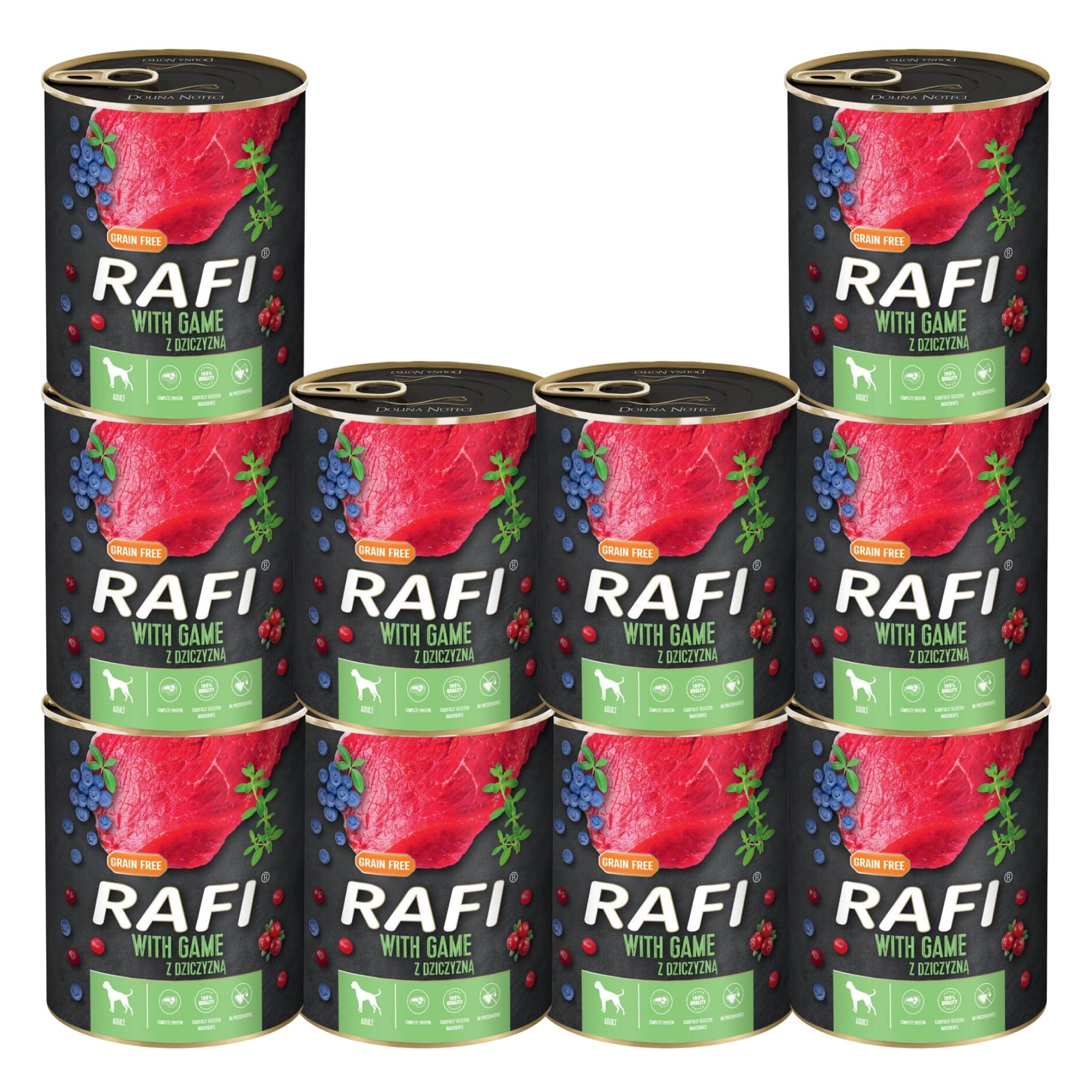 Rafi Complete Wet Dog Food with Game for Adult Dogs 10 x 800g Cans