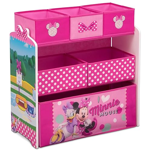 Miniatura 4 de Delta Children Juego de mesa y silla para niños (2 sillas incluidas) y organizador de juguetes de Disney Minnie Mouse con 6 cubos de diseño y