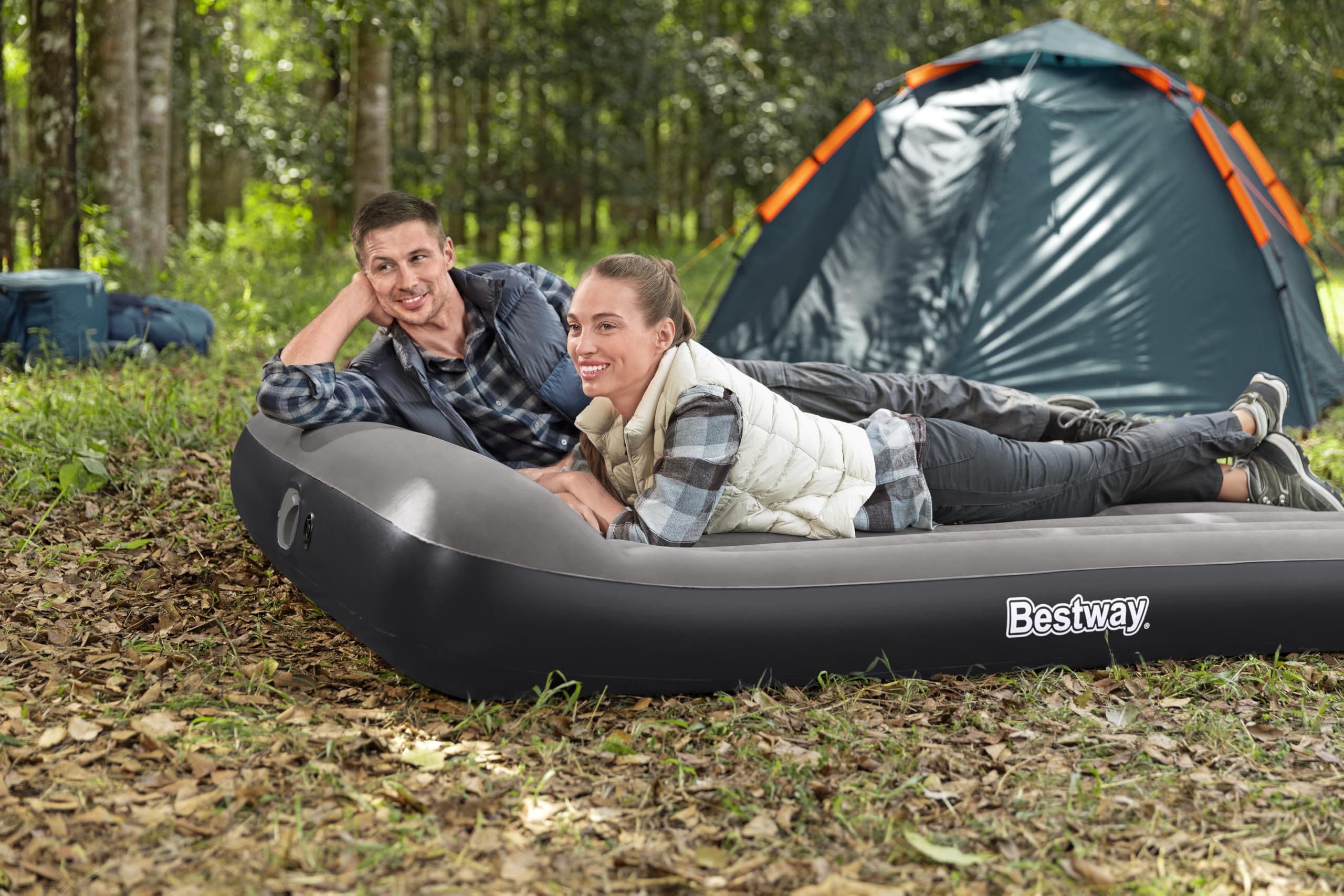 Bestway Matelas Gonflable 2 Places Queen Tritech avec Pompe USB intégrée - 203 cm x 152 cm x 30 cm - Gris/Noir