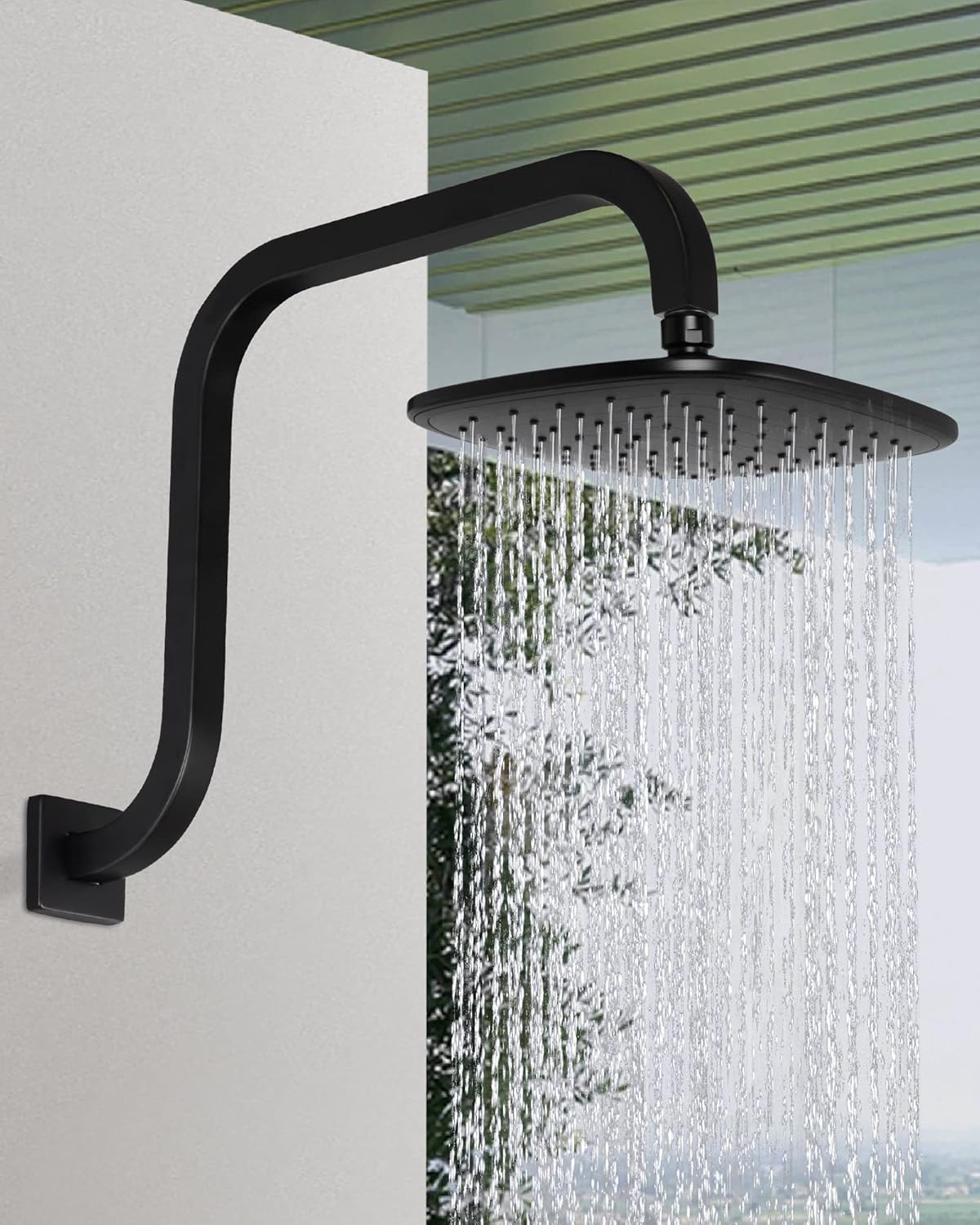Gooseneck High Rise Shower Head Extension Arm with Square Flange, Matte Black