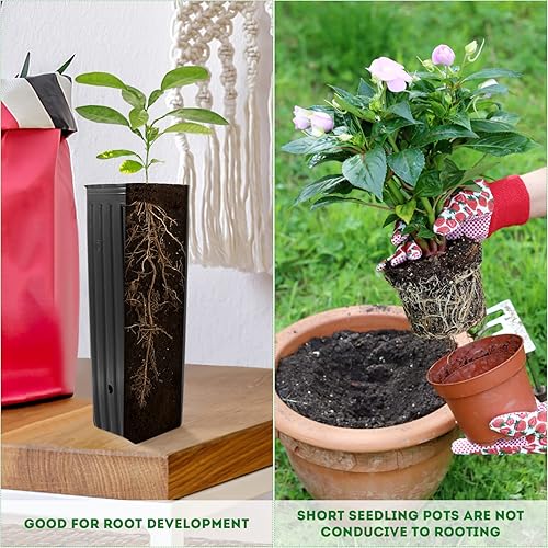 Miniatura 2 de Yardwe Bolsas de plástico para vivero de plantas 60 juegos de macetas altas con etiquetas de plantas macetas de arranque con agujeros de drenaje