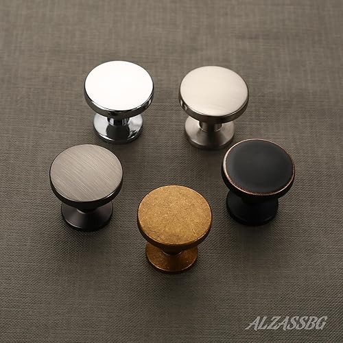 Miniatura 9 de Alzassbg Paquete de 15 pomos de gabinete de níquel satinado cepillado, accesorios redondos de 1.1 pulgadas de diámetro para cajones de cocina,