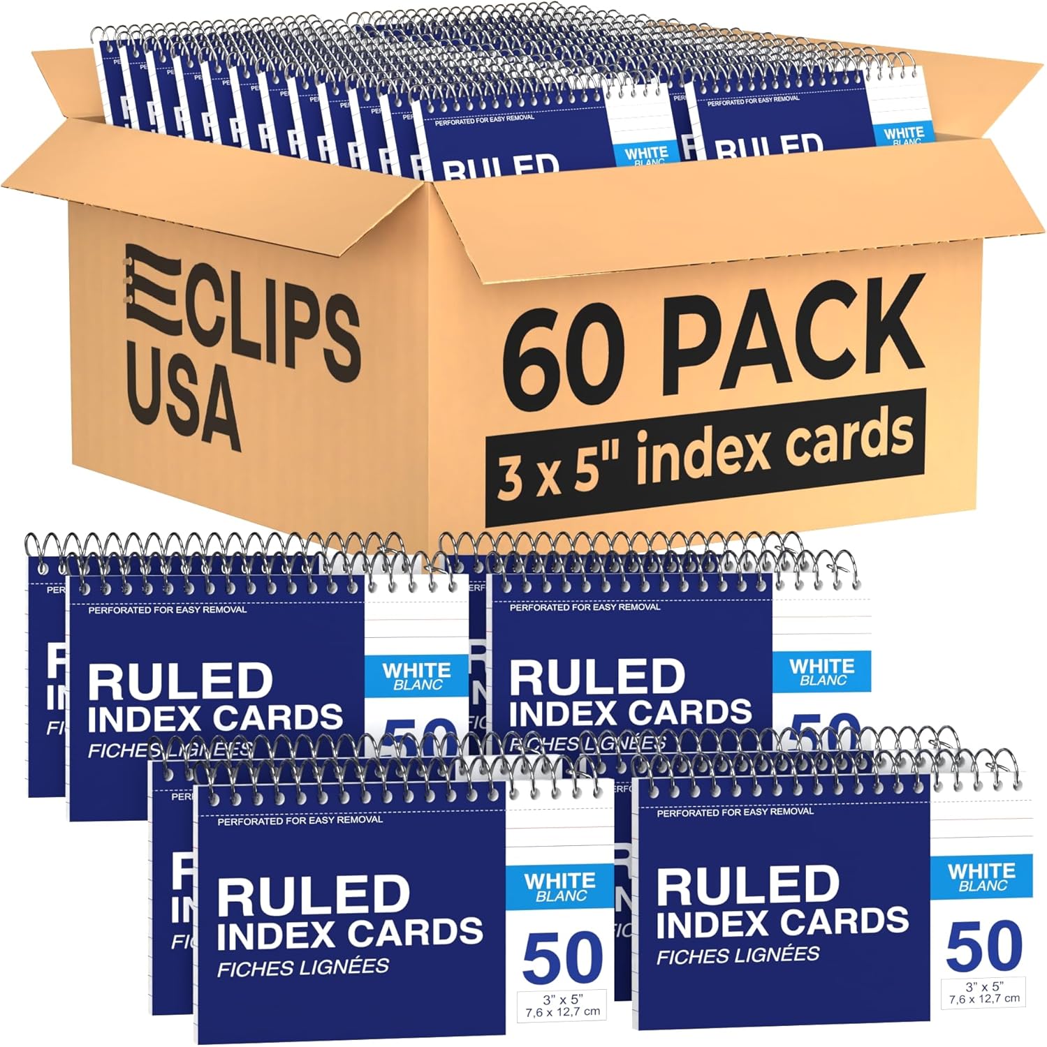 Spiral Bound White Index Cards 3x5 Index Card Book Spiral Flashcards White Note Cards (60 Pack)