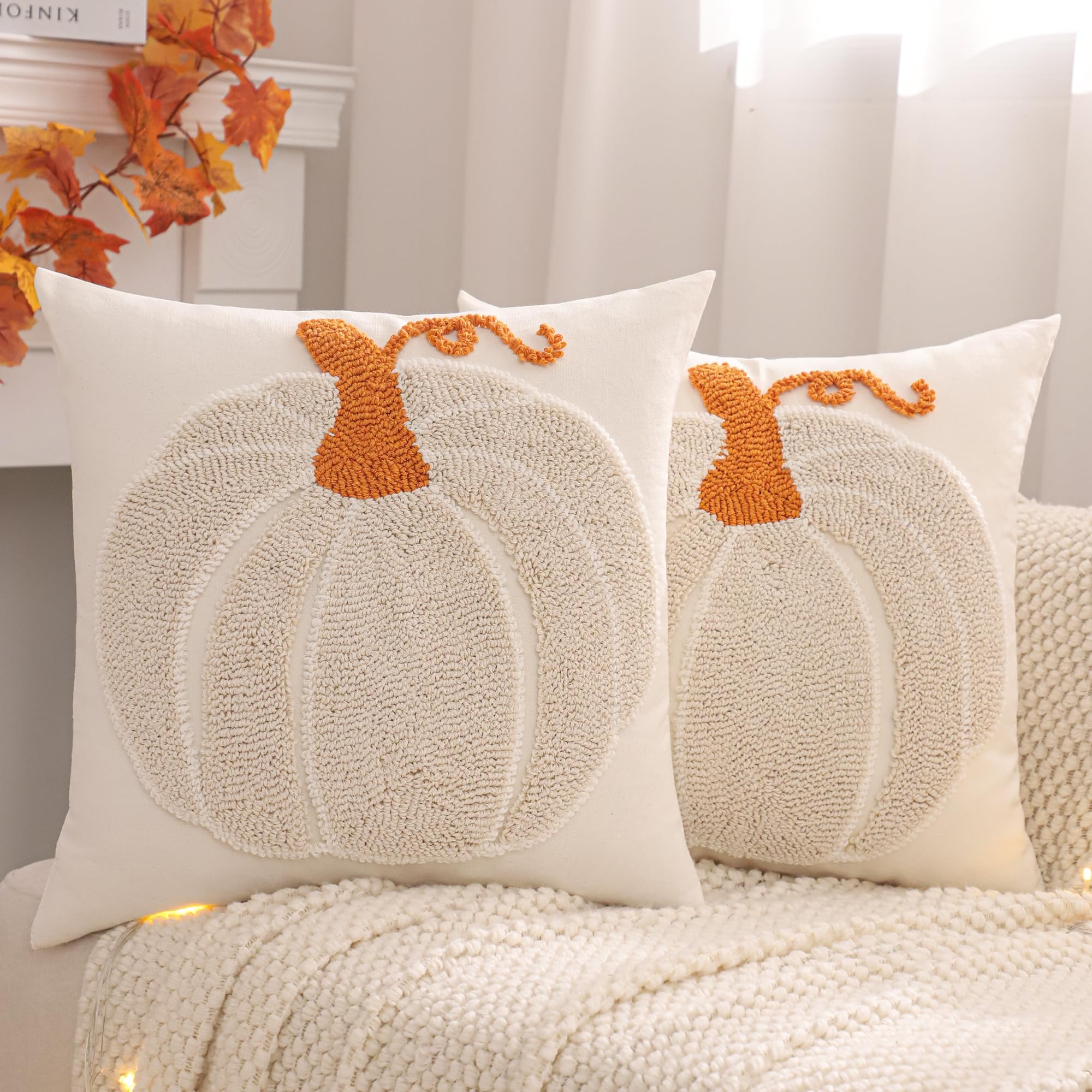 Tosleo 2er Set Kürbis Kissenbezüge 30x50cm - Herbstdeko Für Sofa & Wohnzimmer