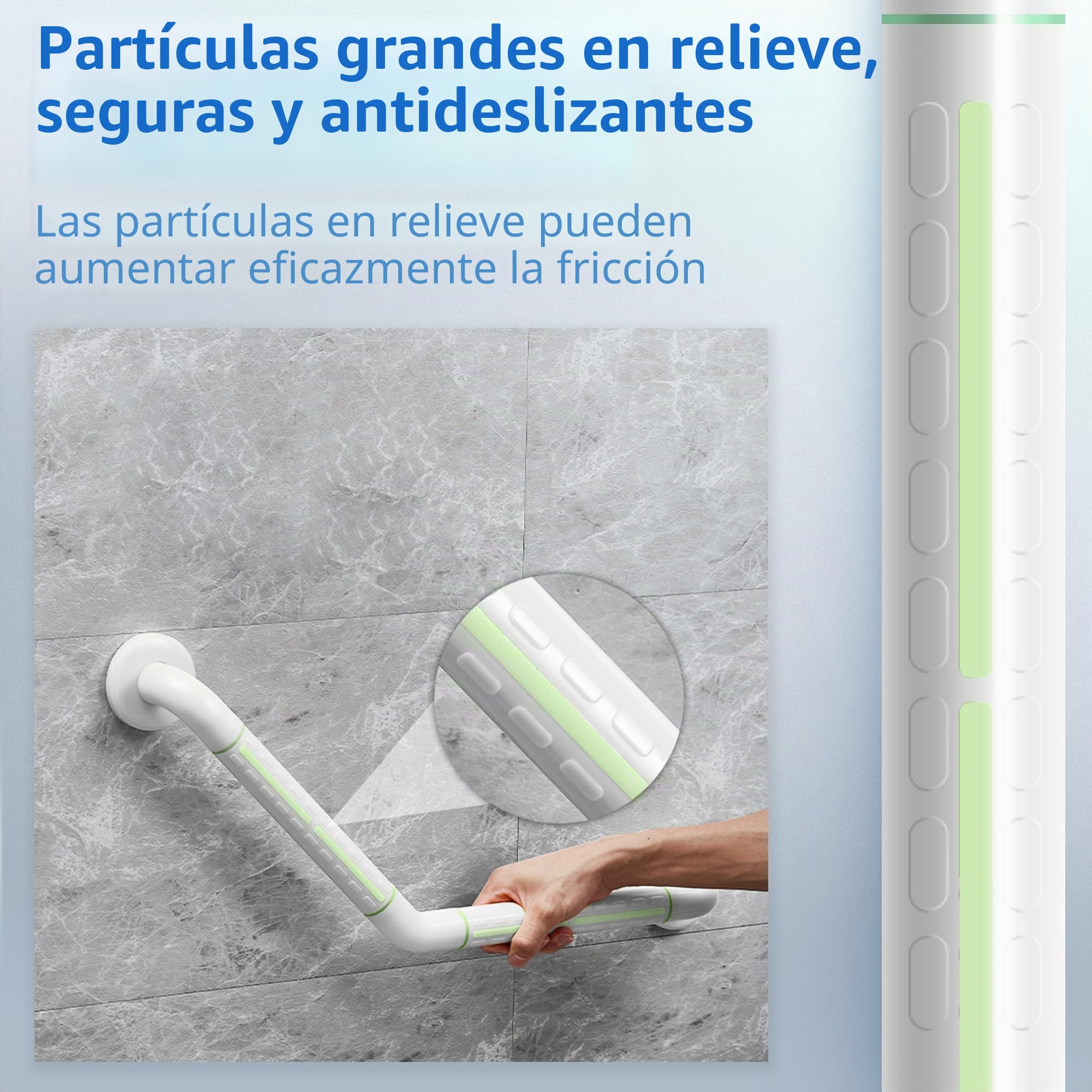 ITSOGOO Barra de Apoyo para Ducha en Ángulo de 135° de Acero Inoxidable para Mayores,35 x 35 cm,Antideslizante Luminosos,Hasta 300 kg,para Bañera,Dormitorio,Escalera,Blanco