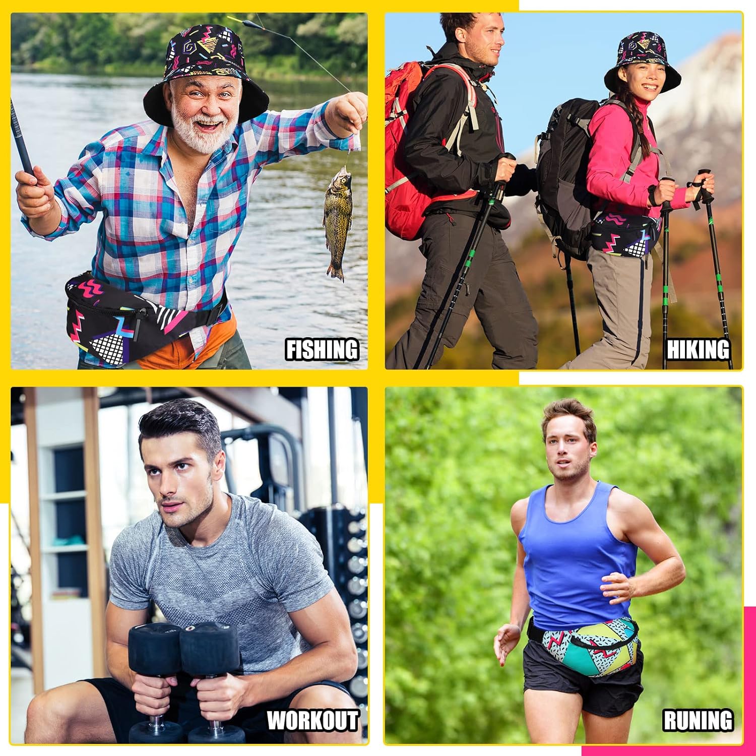 Sotiff 2 Pcs 80s 90s Fanny Pack Retro Waist Packs for Men Women Adjustable Casual Waist Bag Neon Cute Vintage Hiking Belt Bags for Travel Party Festival Hiking(Classic Style) - Image 5