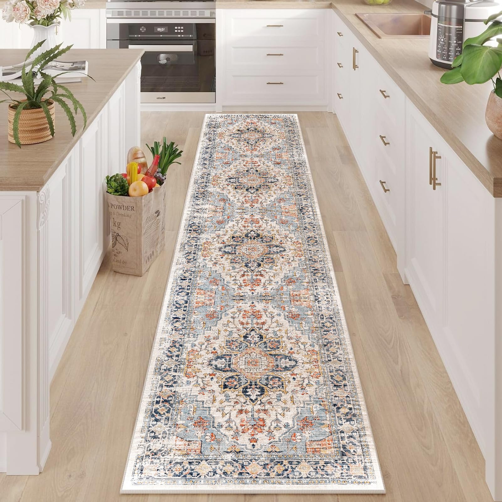 Enkor Runner Rugs for Hallway, 2x10 Washable Soft Non Slip Floor Rugs for Kitchen, Modern Mat for Living Room Bedroom Entryway Orange & Black