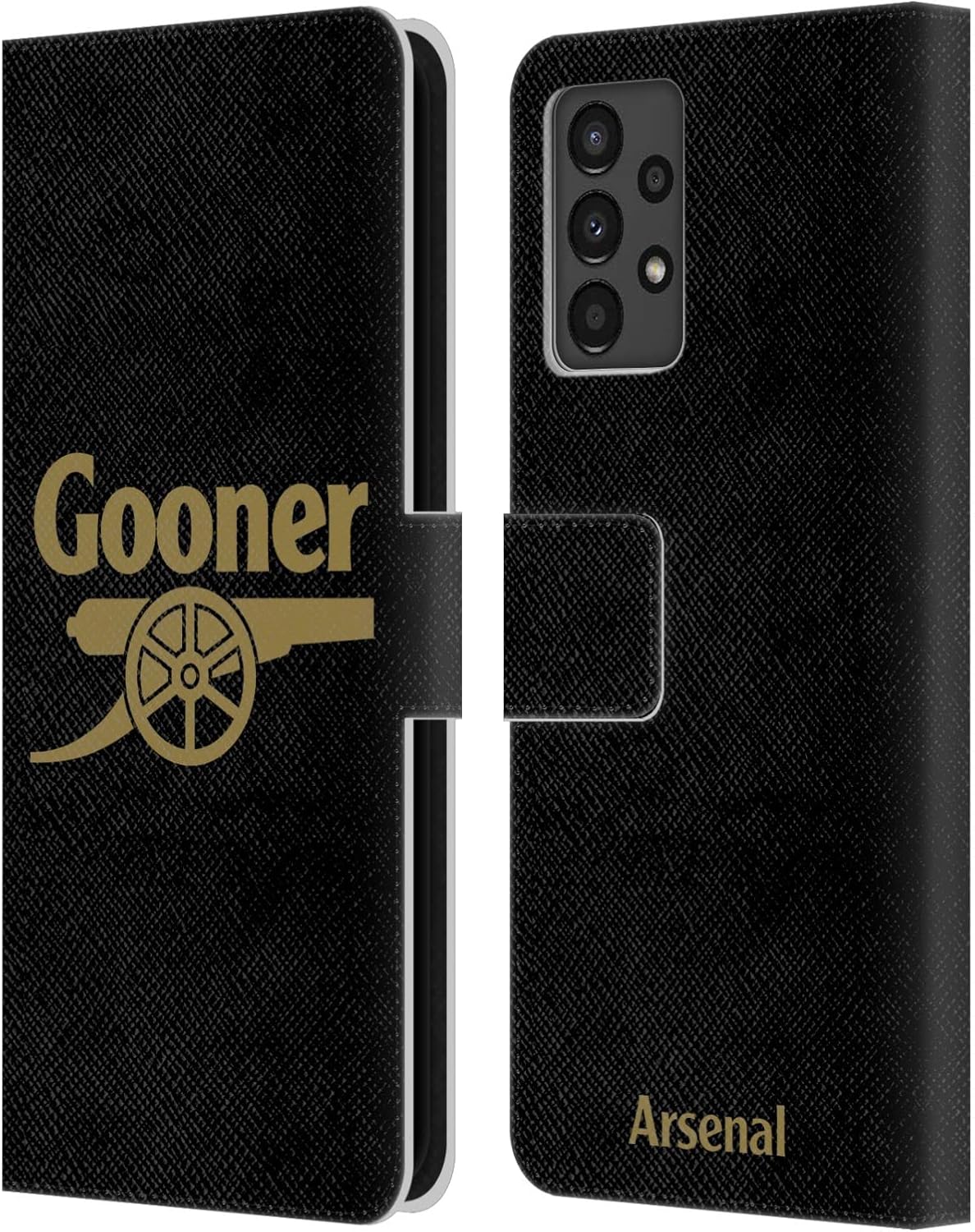 Head Case Designs Officially Licensed Arsenal FC Black and Gold Gunners Leather Wallet Case Compatible with Samsung Galaxy A13 (2022)