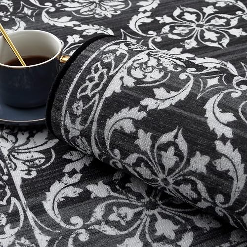 Miniatura 3 de COZYLOOM Alfombra moderna de 5 x 7 pies, diseño floral, lavable, ultrafina, antideslizante, plegable, retro, con estampado floral, para sala de