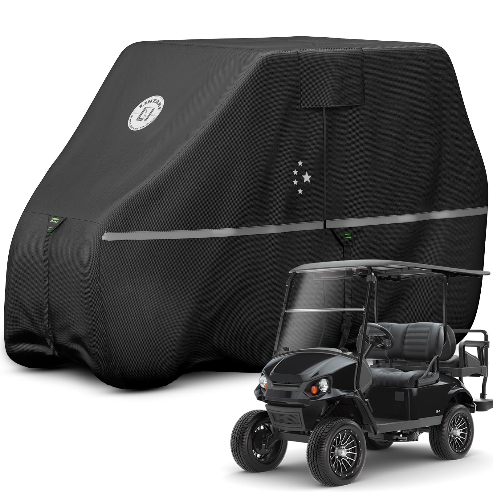 LI LIBZAKI 4 Passenger Golf Cart Cover Fits EZGO, Club Car, Yamaha, 420D Waterproof Windproof Sunproof Outdoor All-Weather Full Cover -Black