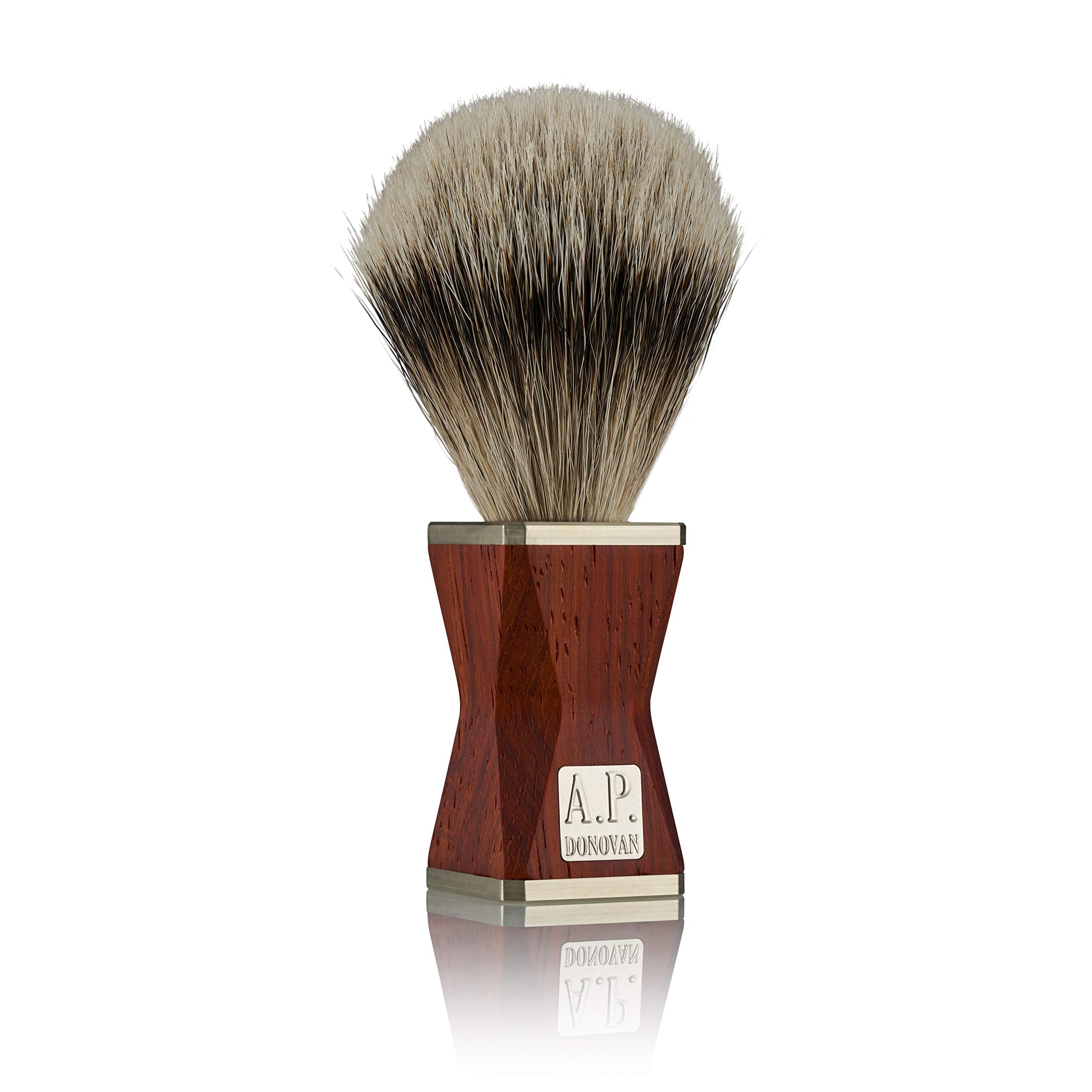 A.P.Donovan - Pennello da Barba con Punta in Argento Peli di Tasso Edelholzgriff con Alpacca Cappelli 100% (Mano) Prodotto in Germania " Minus “ in Der Lsone-Serie - Padouk