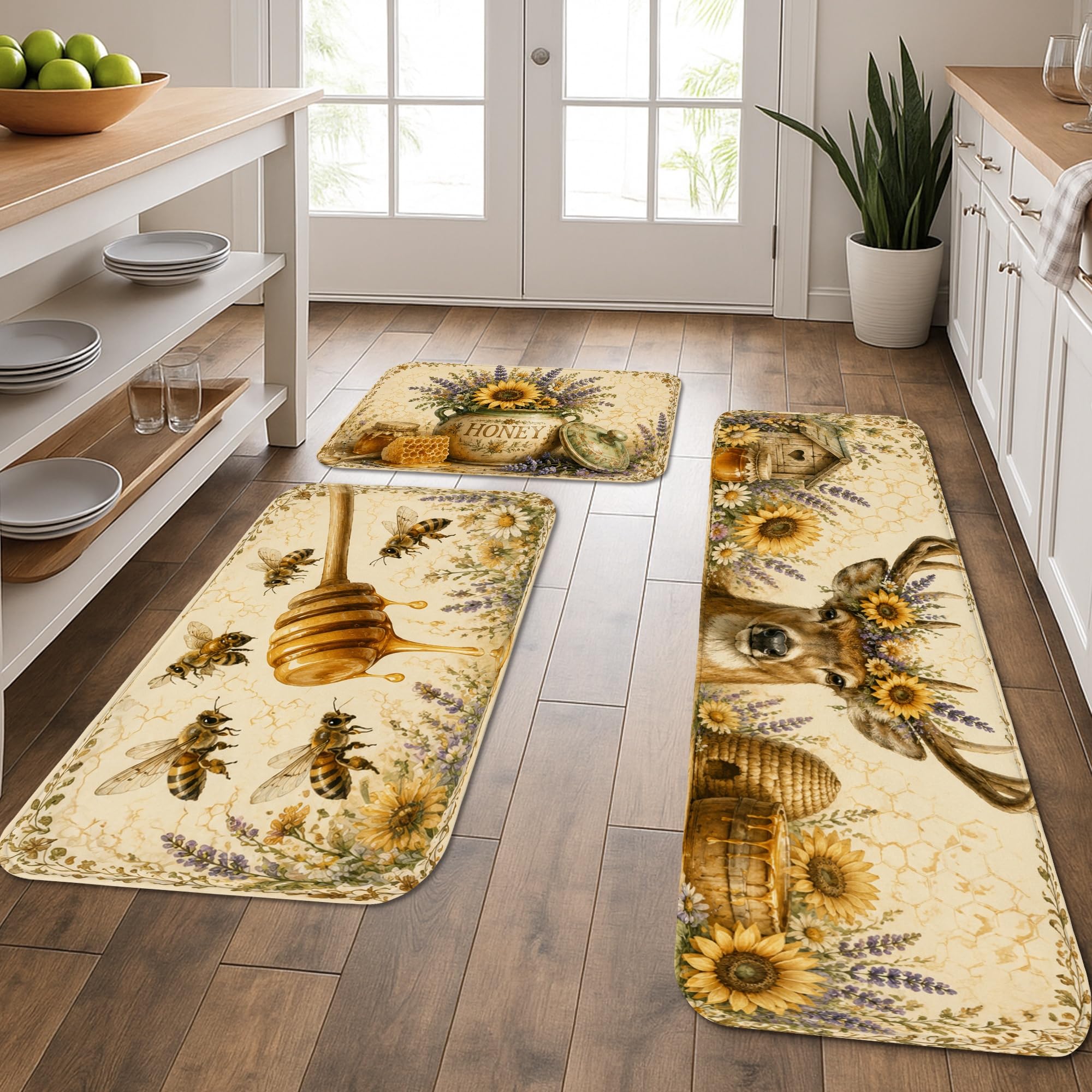Tapis de cuisine en nid d'abeille doux pour un été confortable et frais devant l'évier