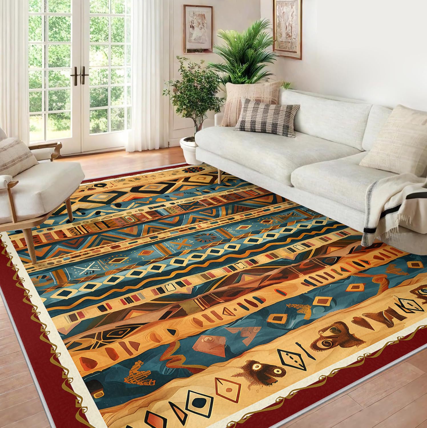 Dywaniki do salonu dywany 150 x 210 cm geometryczny vintage południowo-zachodni zmywalny cienki dywan do jadalni sypialni boho plemienny etniczny wewnętrzny dywan podłogowy