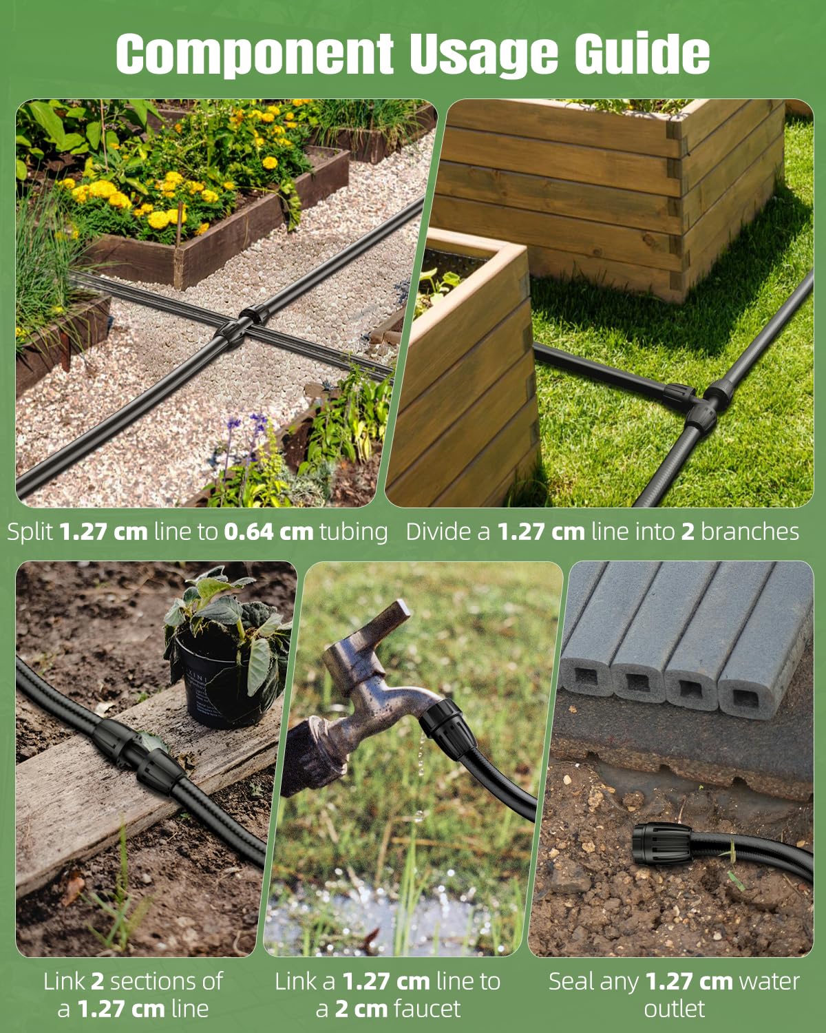 Pawfly 15 m 13/16mm Tropfbewässerungsschlauch, flexible PVC-Hauptleitung mit 5 Widerhaken-Verbindern für Gartenbewässerungssysteme