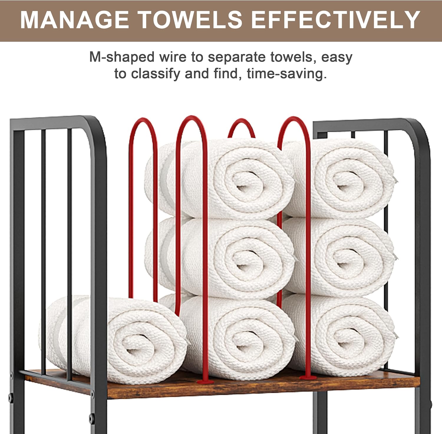 Towel Rack Free Standing 4-Tier M-Shaped Detachable Dividers, Durable Metal Towel Holder, Pool Items Holder, Space-Saving Storage Organizer, Modern Bath Towel Shelf for Bathroom Patent Pending