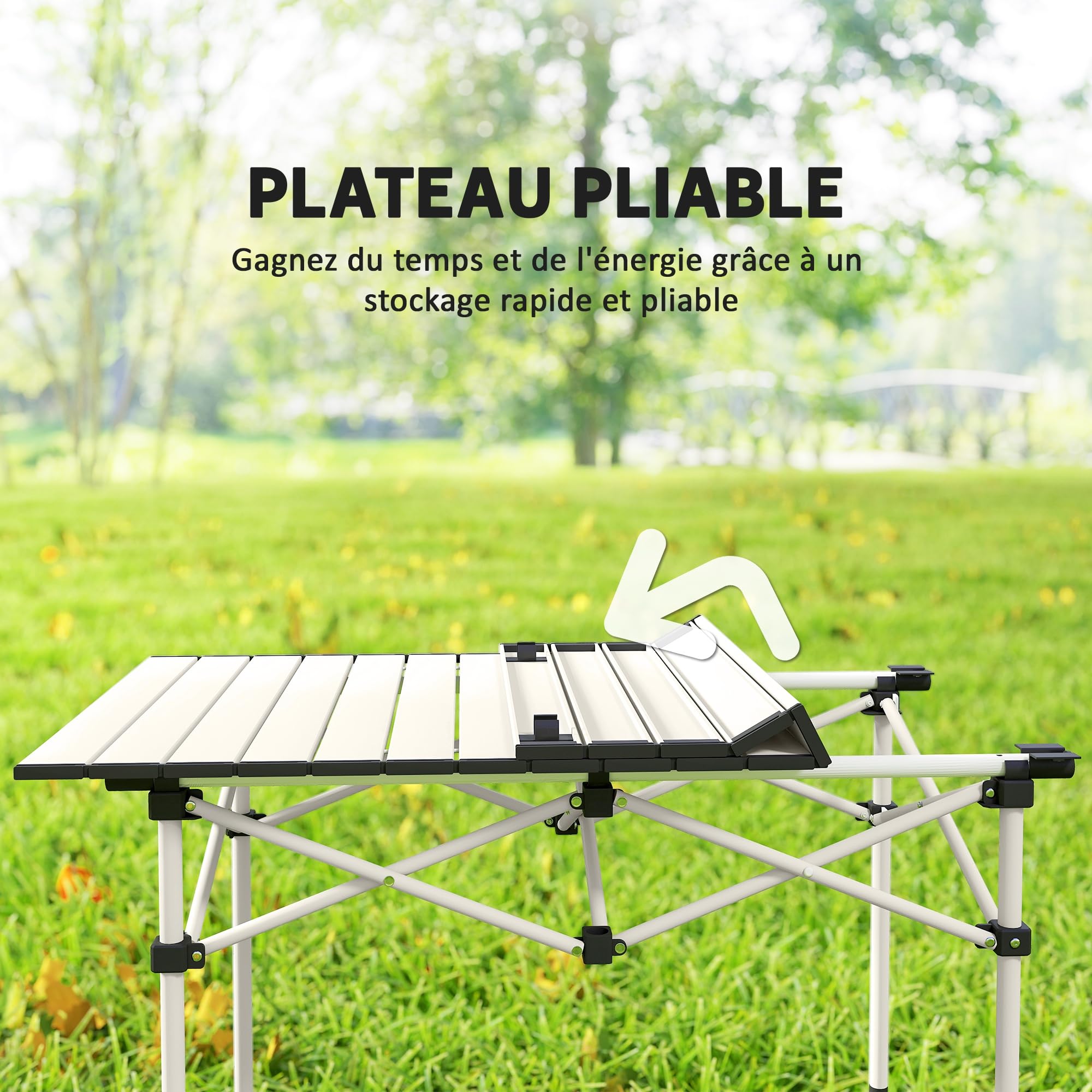 Outsunny Table de Camping avec 4 chaises Pliantes, Ensemble Table et Chaise de Camping 5 pièces avec Sacs de Transport et Poches latérales, 95 x 56,5 x 50 cm, Blanc