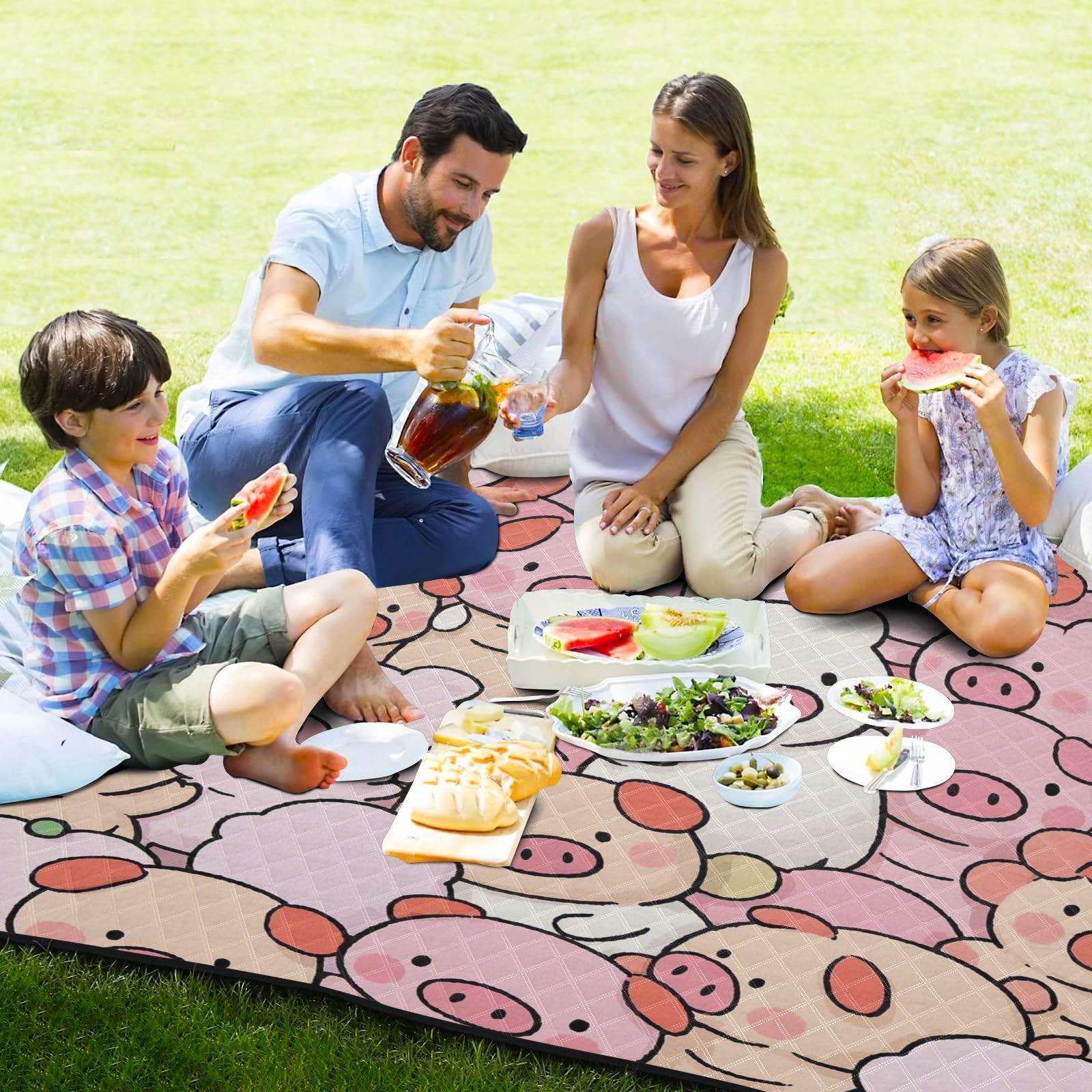Śliczne kreskówkowe koce piknikowe świnka duży piasek FreePicnicSkładana mata dla kobiet w wieku 30 lat