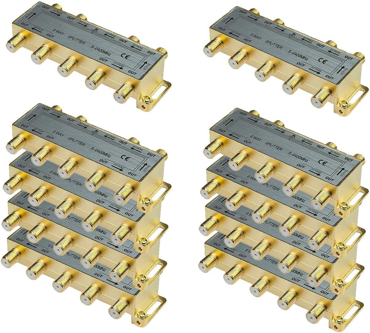 iMBAPrice 110017-10 (10-Pack) Glod Plated 2.4 Ghz -8 Way Coaxial Cable Splitter F-Type Screw for Video Satellite Splitter/VCR/Cable Splitter/TV Splitter/Antenna Splitter/RG6 Splitter