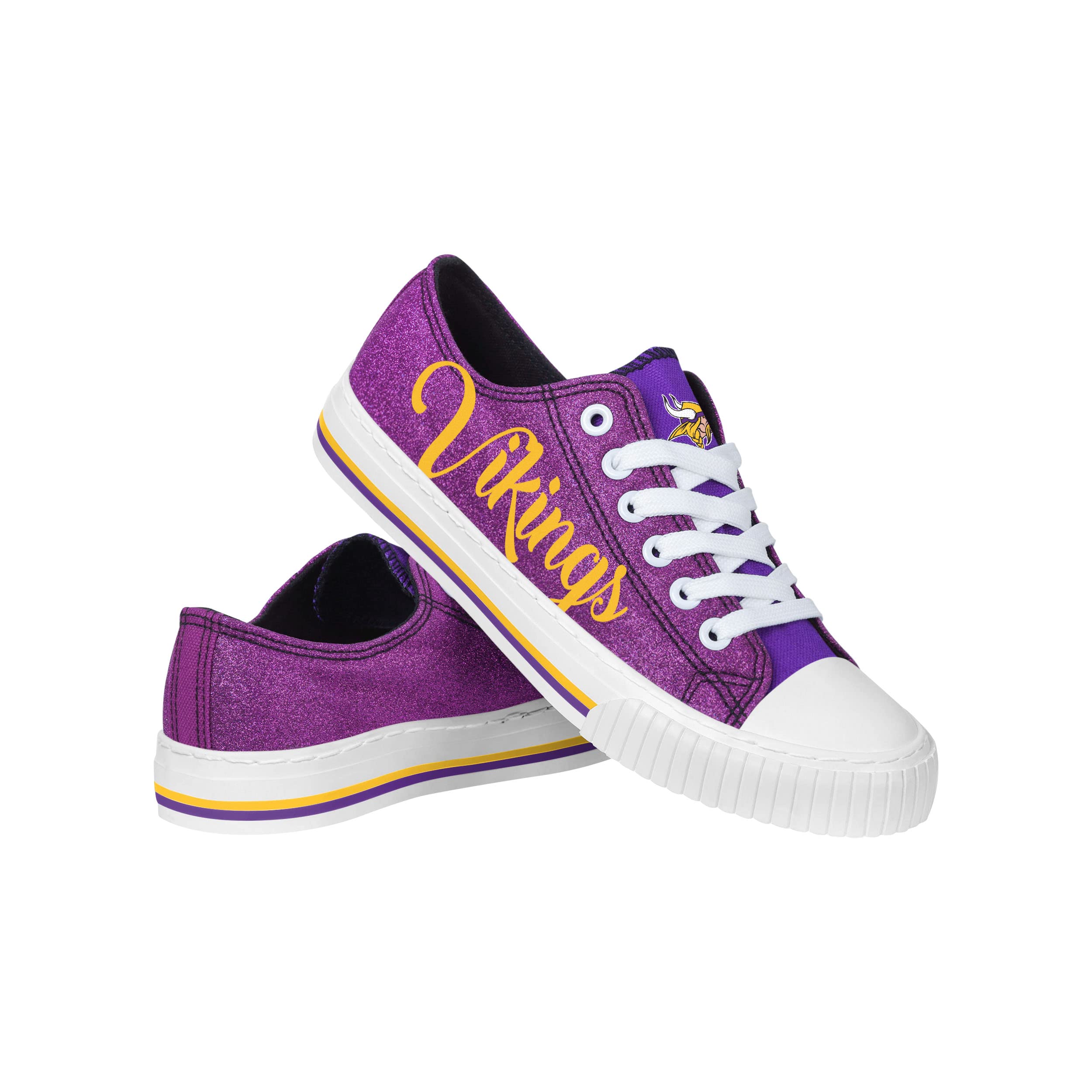 FOCO Womens NFL Team Logo Ladies Fashion Color Glitter Low Top Canvas Sneakers Shoes