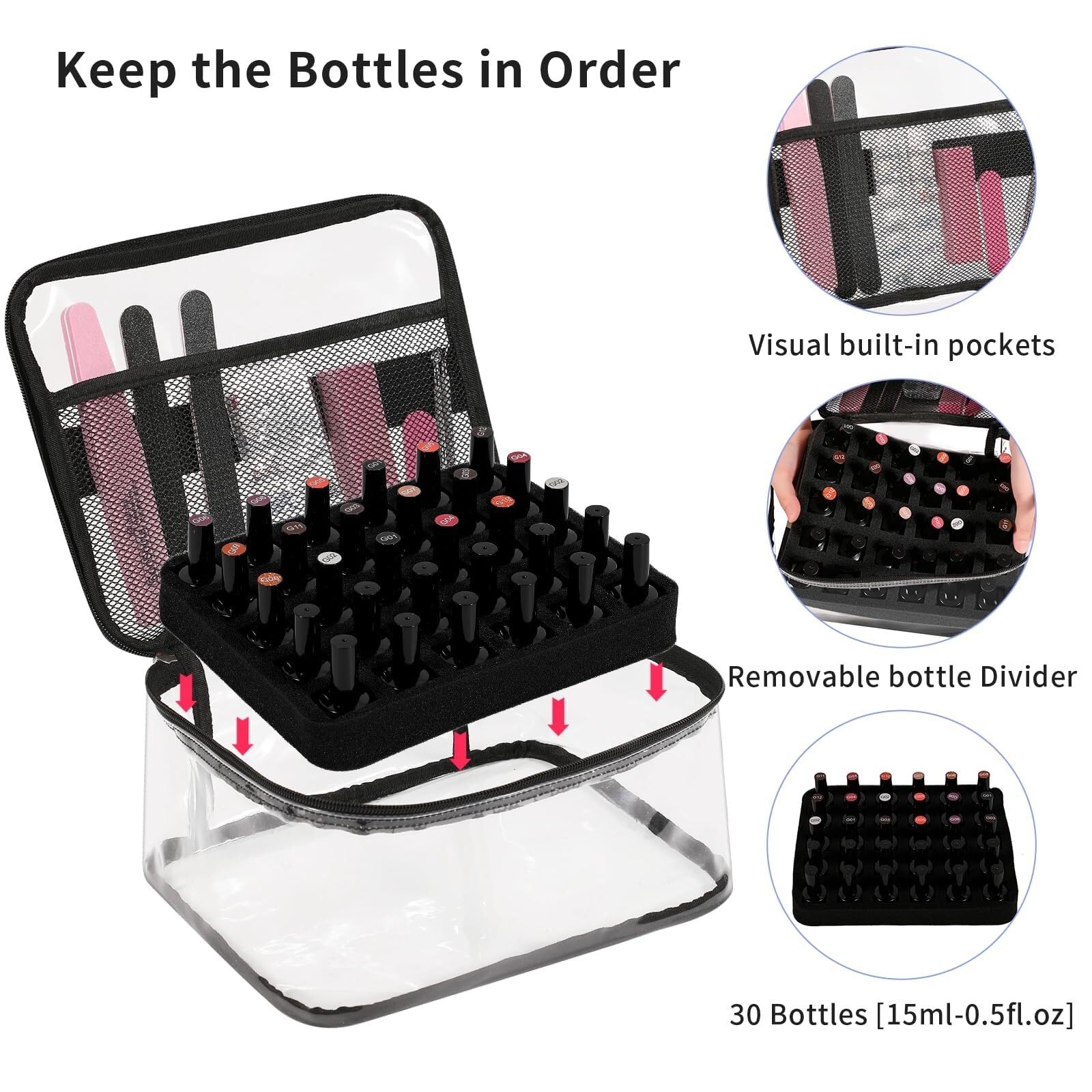 Porta Smalti Scatola Porta Smalto for Unghie, Borsa da Viaggio for Manicure E Accessori Valigetta Custodia(Black)