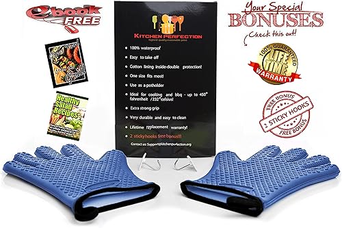 Miniatura 2 de KITCHEN PERFECTION Guantes de silicona para horno ahumador -Guantes de barbacoa extremadamente resistentes al calor-maneja la comida caliente Azul