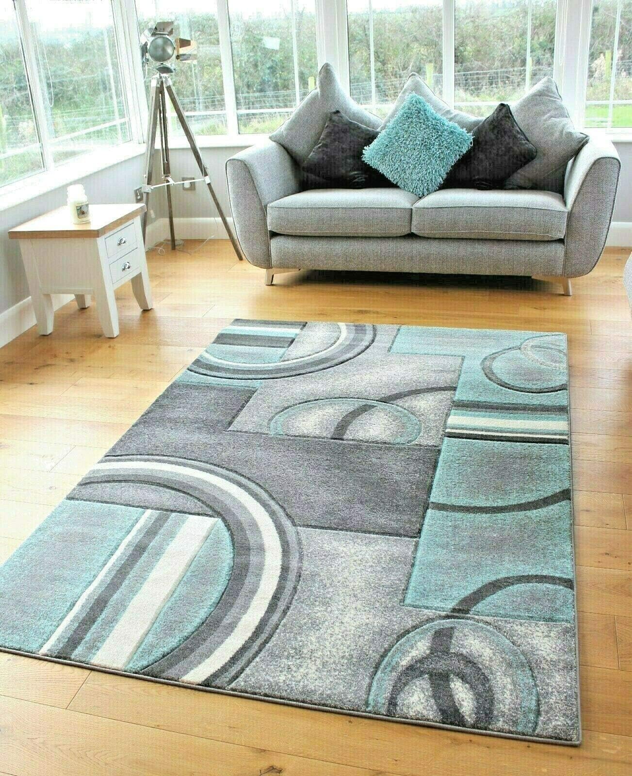 Small Large Duck Egg Light Blue Silver Modern Soft Thick Circles Design Carved Rugs Long Hall Runner Mats (6 (80x150cm)