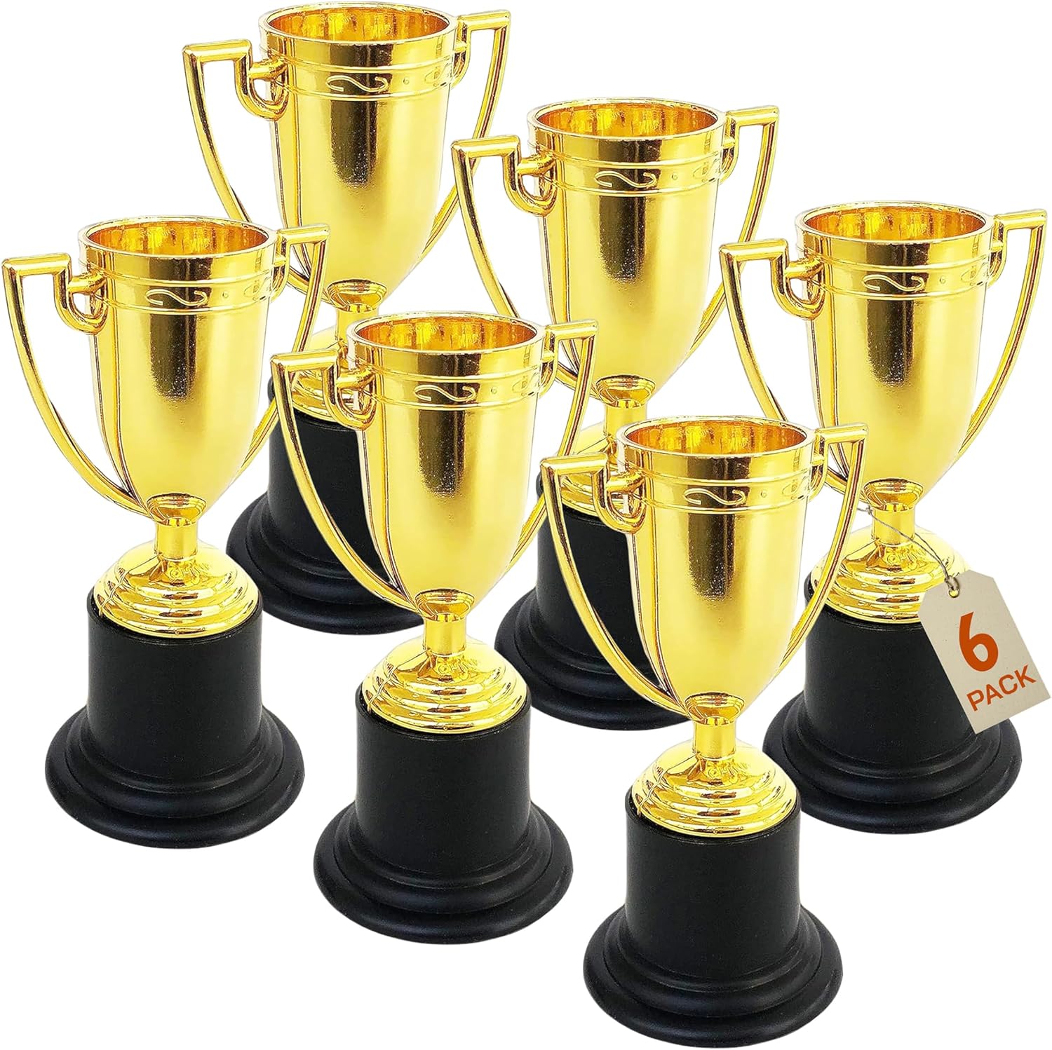 Plastic Golden Cup Trophy for Kids - 6 Pack - 4 Inch Achievement Prize Awards - Ideal Recognition for School, Sports, Office, Carnival Games - Party Favors, Decor, Props - Motivational