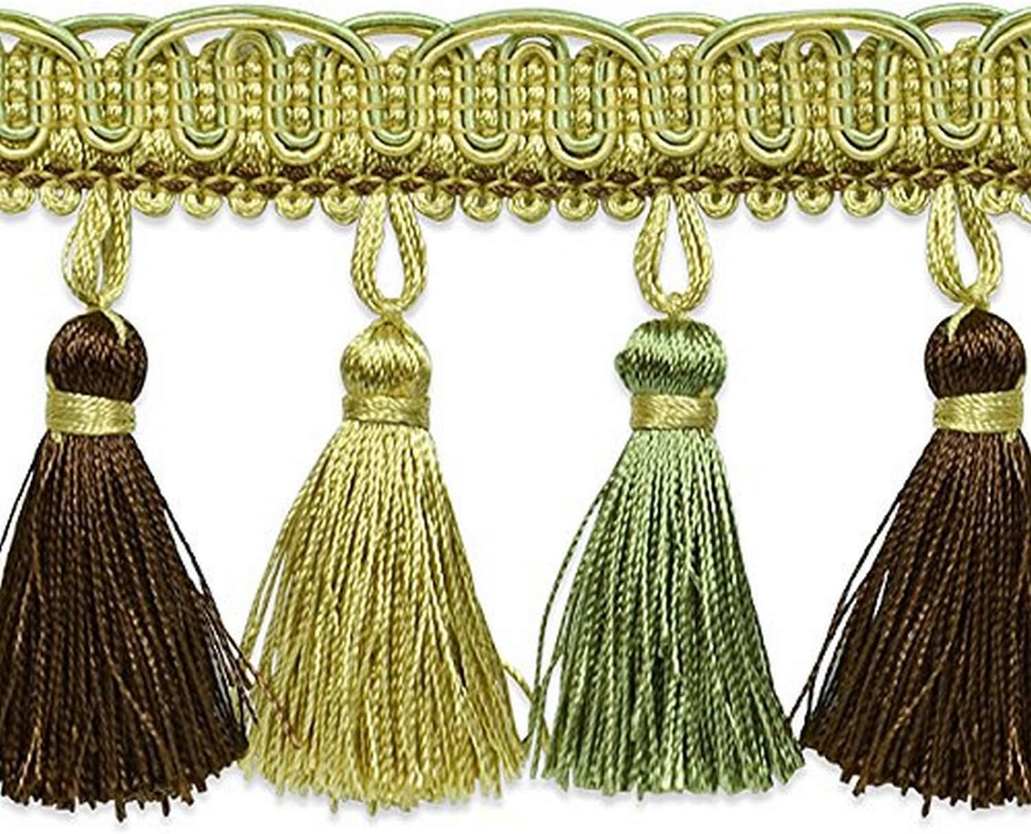 Trims by the Yard Tory Petite Tassel Fringe Celadon/Chocolate | (10 Yard Cut) Trim, 10 yd