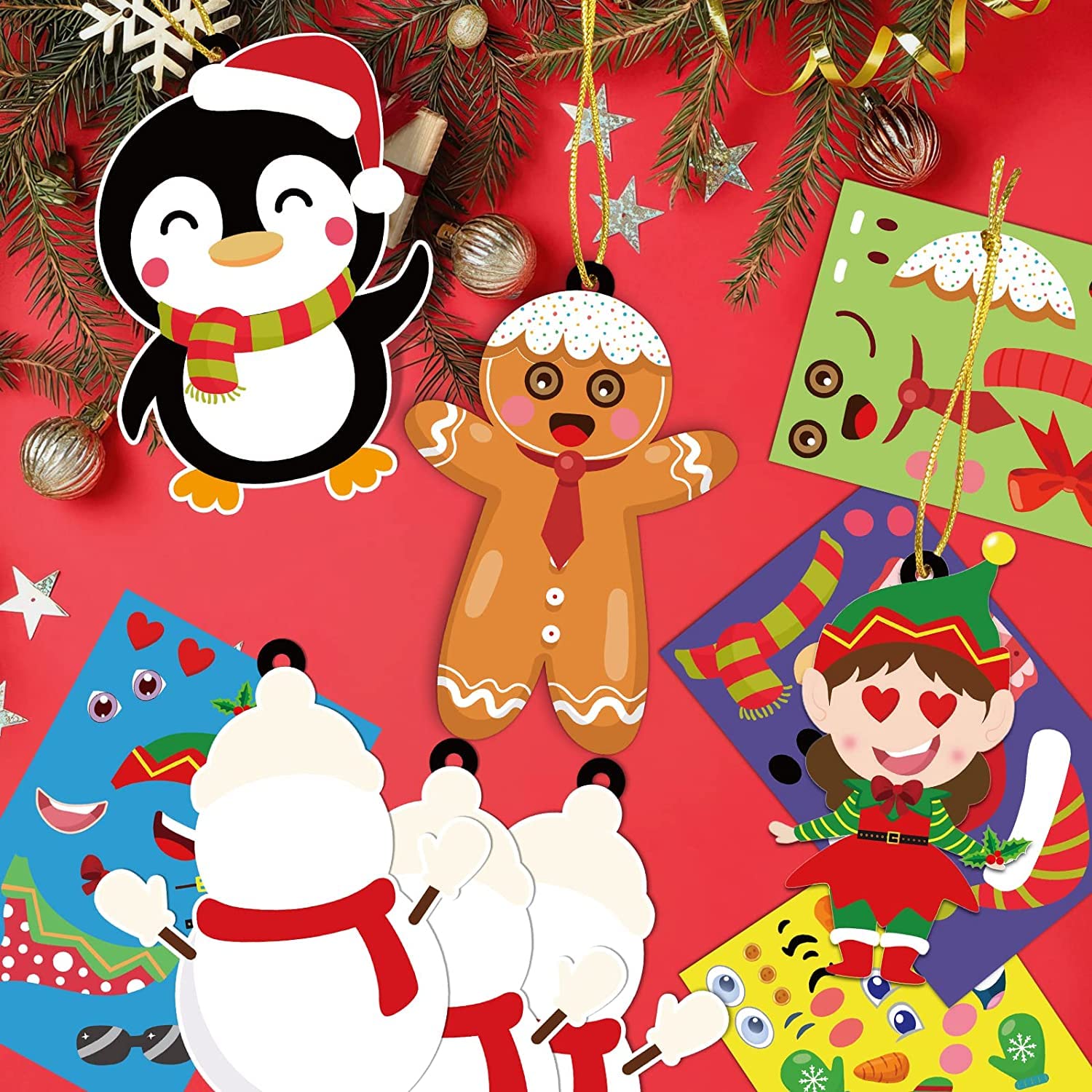 Owlfun Weihnachts-Bastelset Für Kinder – 18 Karten + 9 Aufkleber Für DIY-Deko Zum Aufhängen