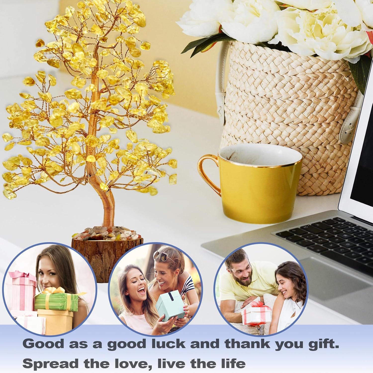 Citrine Crystal Healing Chakra Tree of Life, Sister Women Birthday Spiritual Gifts Gemstone Positive Energy & Good Luck, Bonsai Gem Stone Feng Shui Money Tree House Home Office Room Desk Decor - Image 5