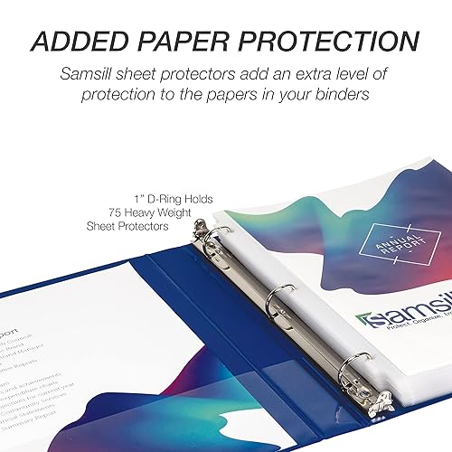 Vista 457 de Samsill Carpeta duradera de 1.5 pulgadas, fabricada en los Estados Unidos, carpeta de anillos en D, carpeta transparente personalizable, color Negro