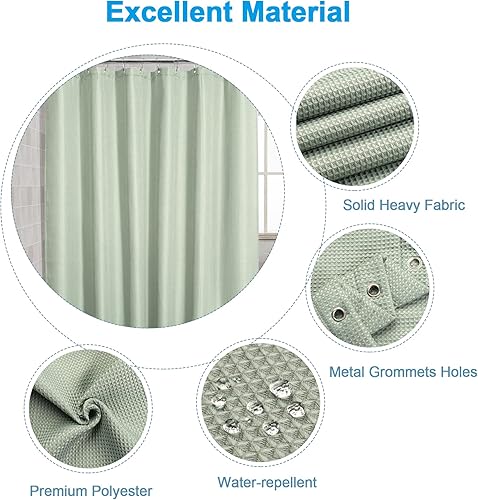 Vista 109 de AmazerBath - Cortina de baño con tejido de punto gofre, calidad hotelera, 60 x 72 pulgadas, blanco