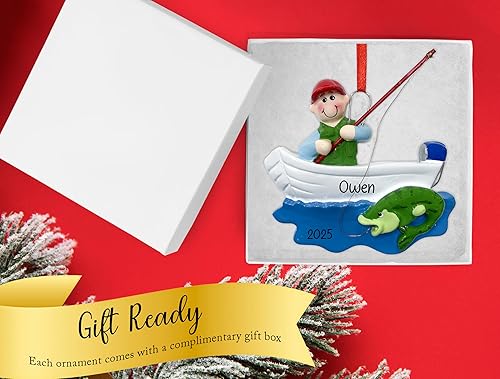 Miniatura 9 de UniqXmas Adorno de Navidad personalizado con placa de lubina de pescado para pescador, personalización gratuita  Decoración de pesca para árbol de