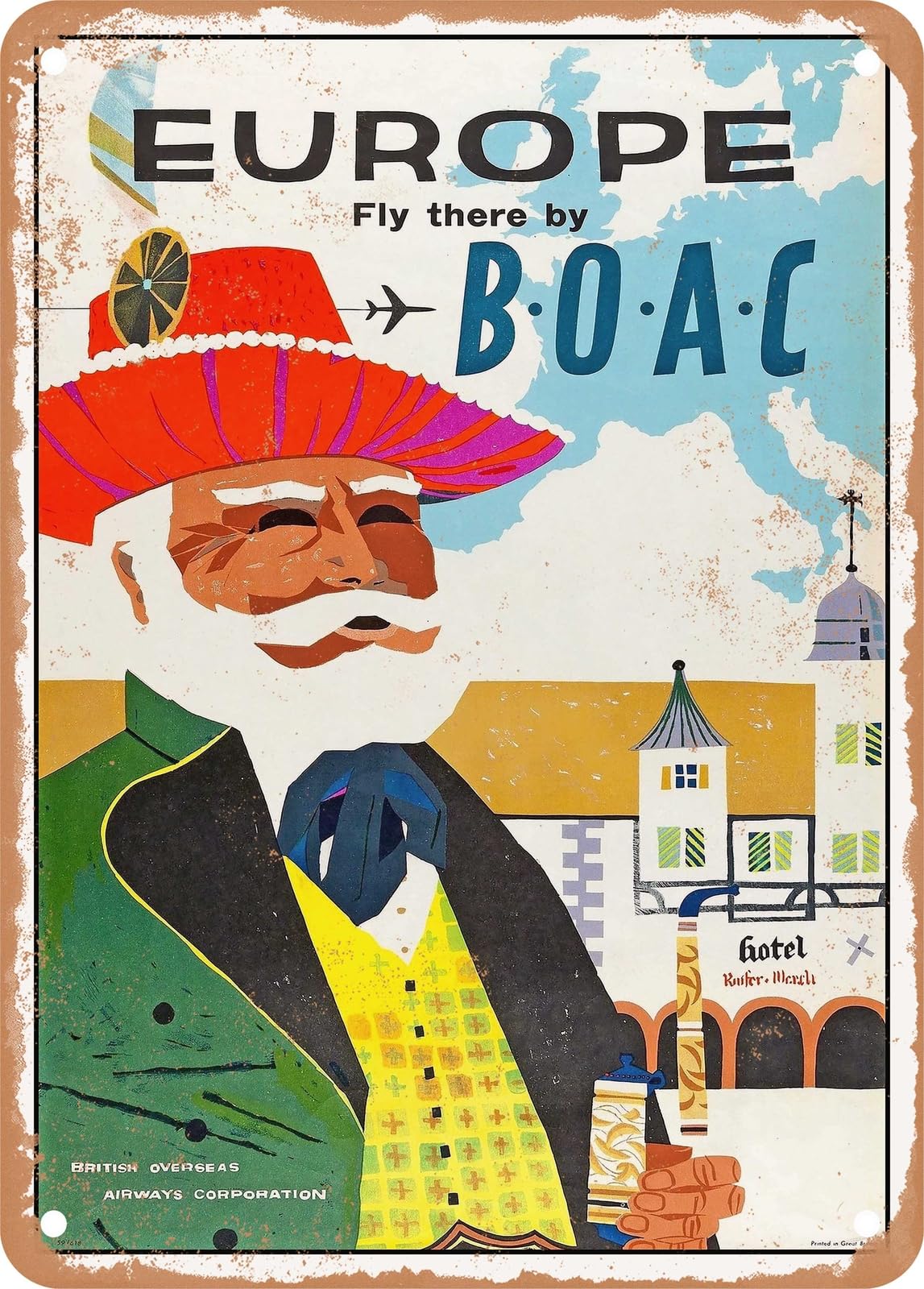 METAL SIGN - 1959 Europe Fly There by BOAC Vintage Ad home decor