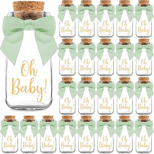 Paquete de 24 botellas de vidrio de leche vintage Oh Baby Woodland con cintas y calcomanías, regalos elegantes para baby shower para invitados y Oh