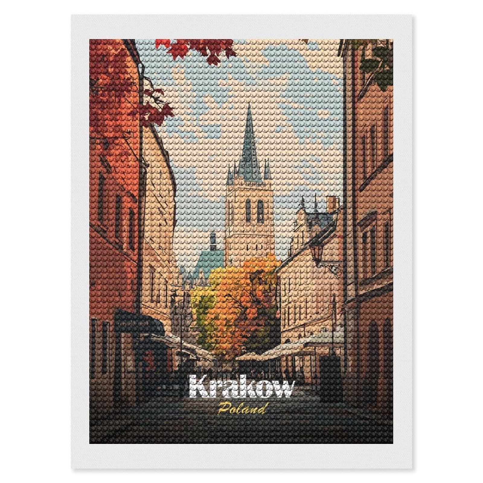 Junmoney Krakow, Poland Cityscape Art Diamond Art Kit 12"x16", Neat Printed Canvas, Finish and Display, Relaxing DIY Hobby, Living Room Decor