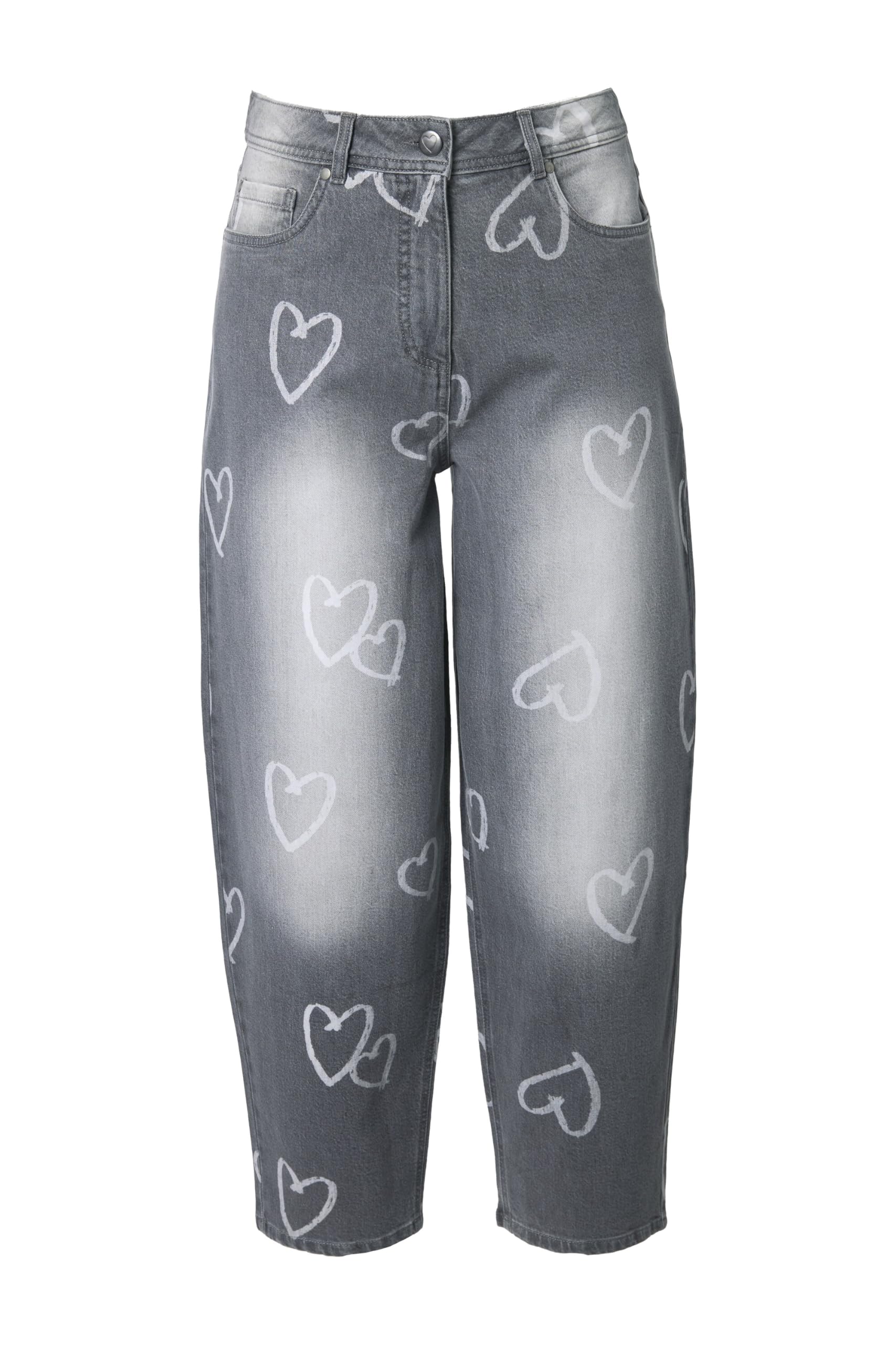 Ulla Popken Damen große Größen Übergrößen Plus Size Mom-Jeans, Herzen, weites Bein, Komforbund 845487