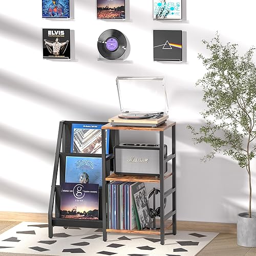 Miniatura 2 de Soporte para reproductor de discos de vinilo con almacenamiento de 3 niveles, estante de exhibición de tocadiscos para 200 álbumes, mesa de