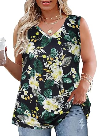 Plus Size Tanks Women Summer Top V Neck Sleeveless Top Loose Fit Tee Workout Shirts 2026