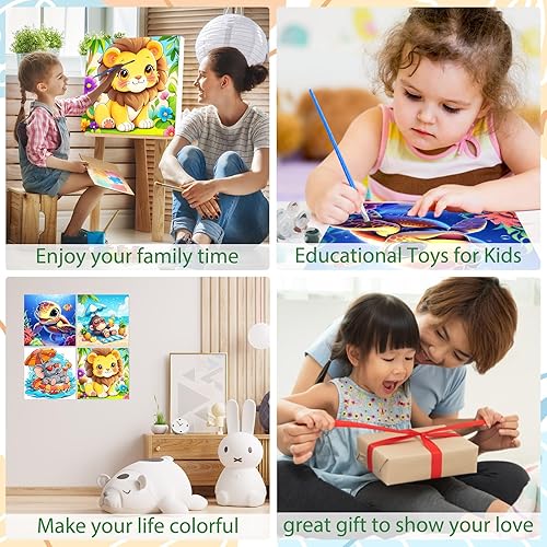 Miniatura 33 de EOBROMD Mrine Life - Paquete de 4 kits de pintura enmarcada por números para niños, kits de bricolaje para niños de 4 a 8 a 12 años, pintura sobre