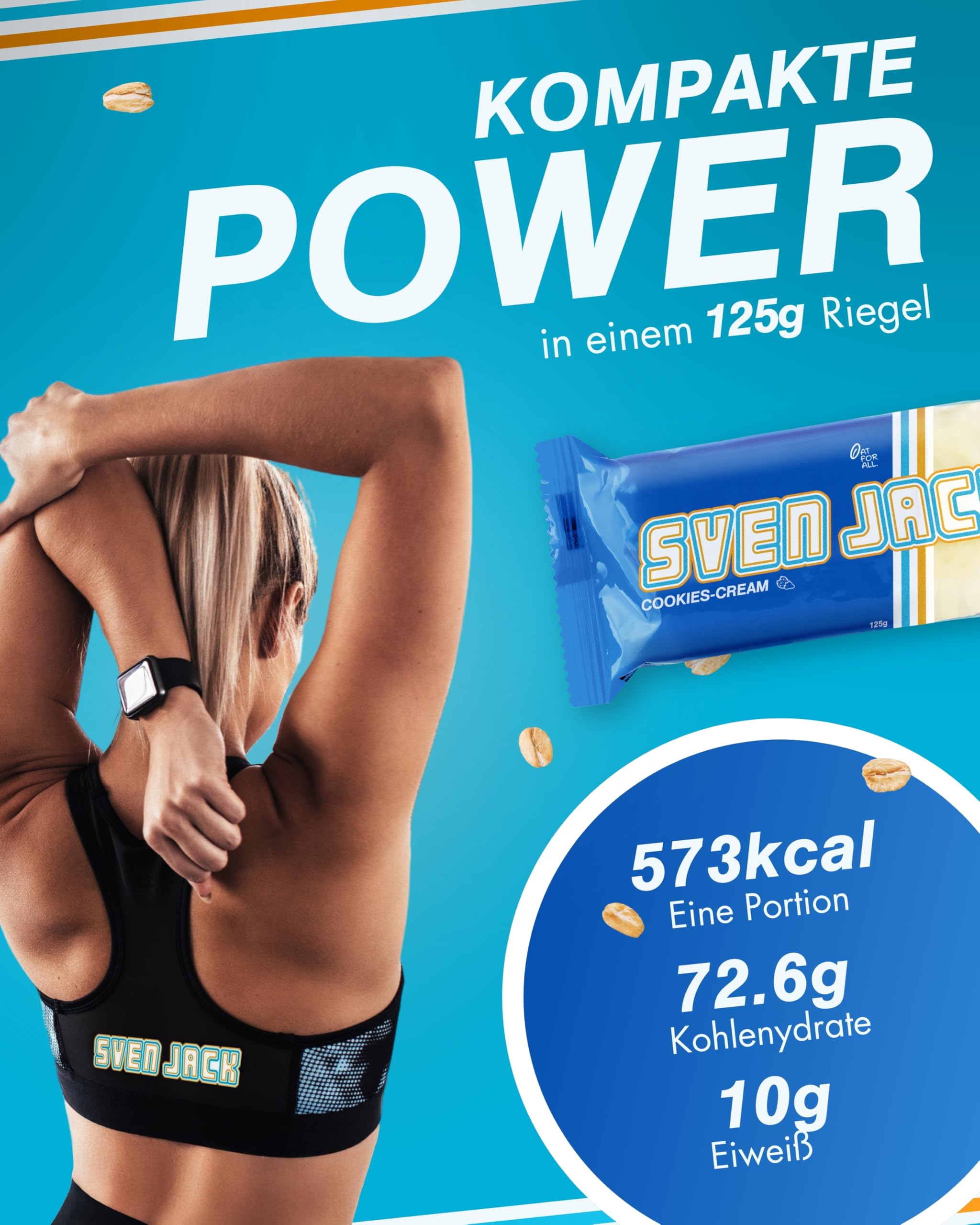 Sven Jack (Energy Cake) - Cookies-Cream 24x 125g (3kg) - Fitness Riegel aus Haferflocken mit langkettigen Kohlenhydraten – Energieriegel Sattmacher für den Alltag & unglaublichem Geschmack