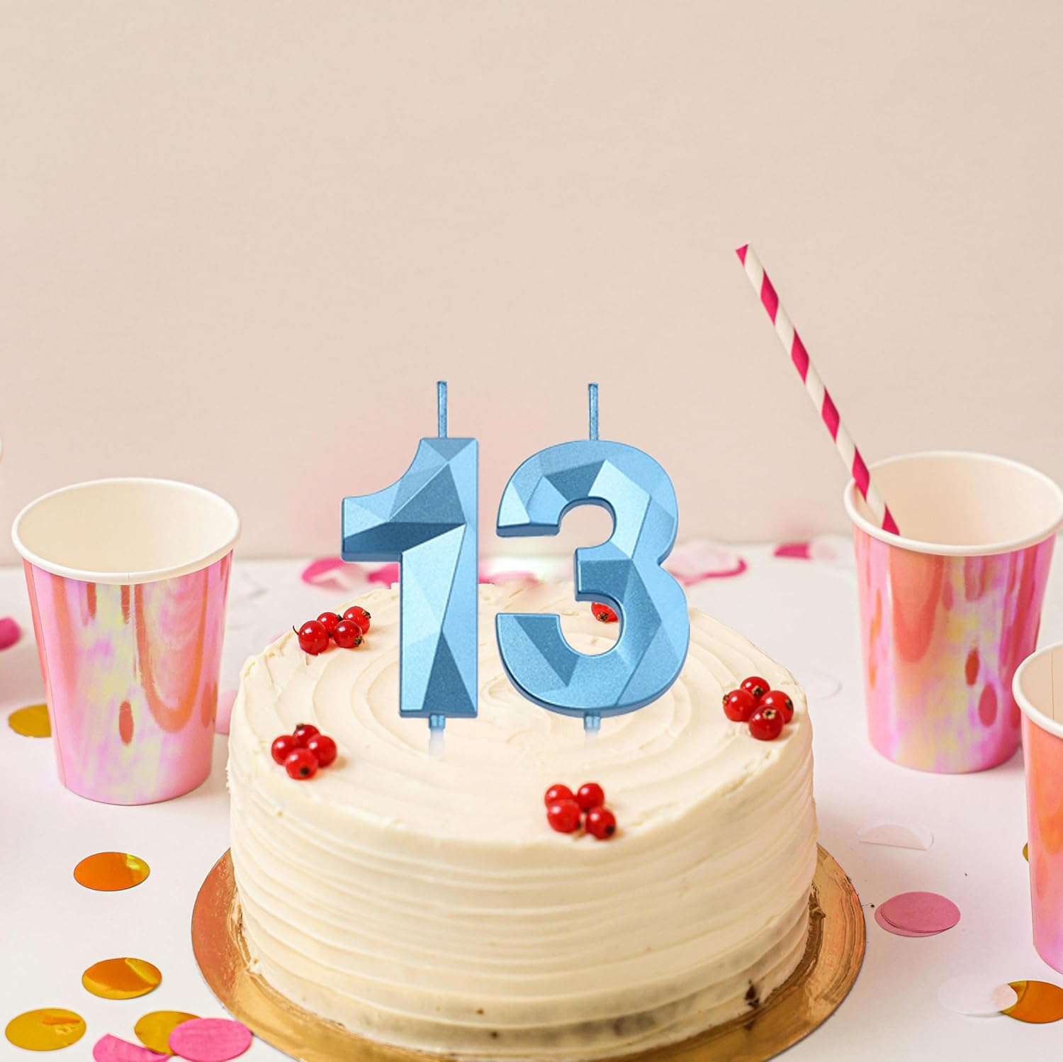 2 Inch Blue 13 Birthday Candles,13th Birthday Decorations for Girls Boys