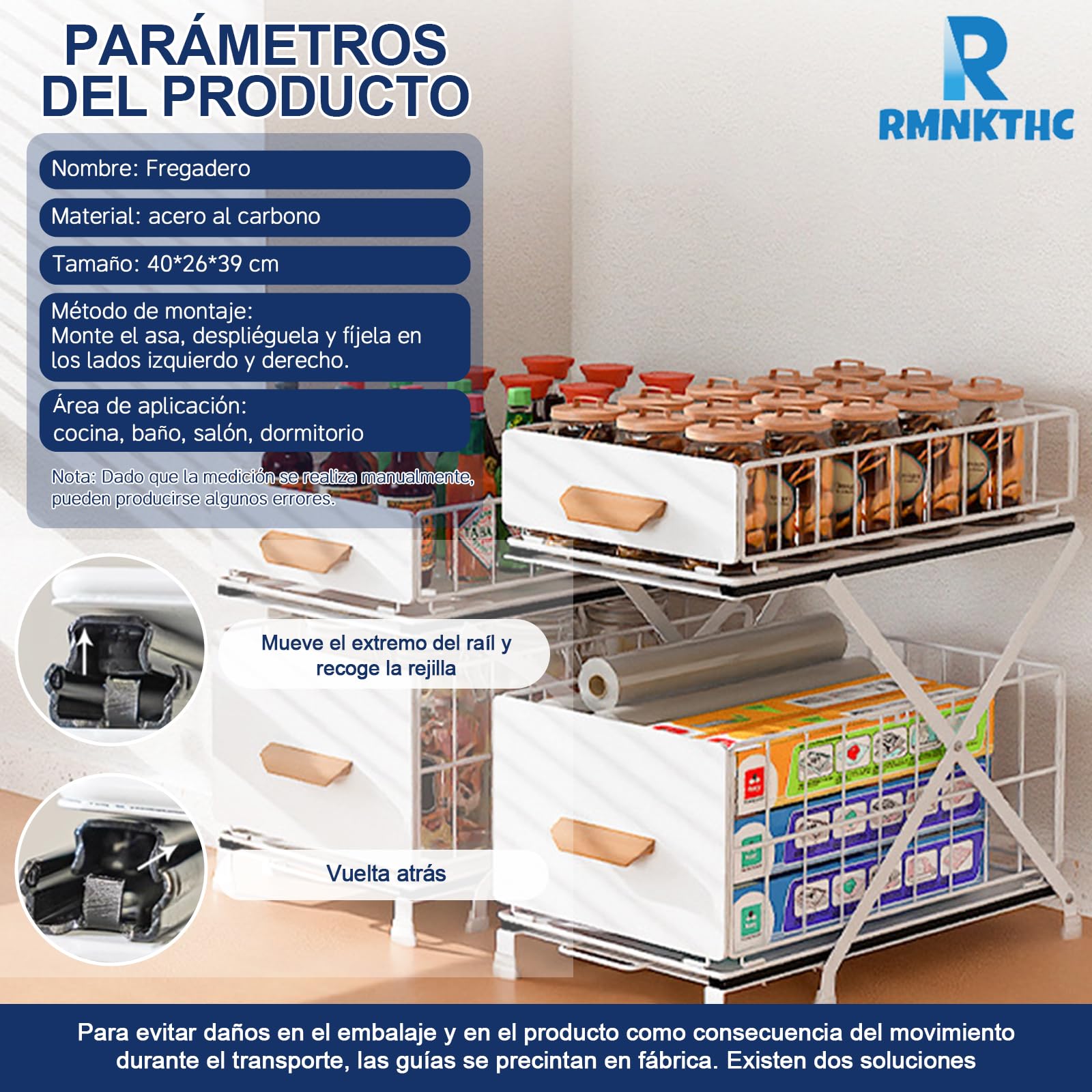 Estantería para especias, 2 niveles, encimera, cocina, organizador sin montaje, organizador extensible, espacio para especias y botellas (blanco)